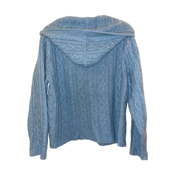 Eddie Bauer Women’s XL Blue Lamb's Wool Hooded Long Sleeve Cable knit Cardigan - Picture 12 of 12